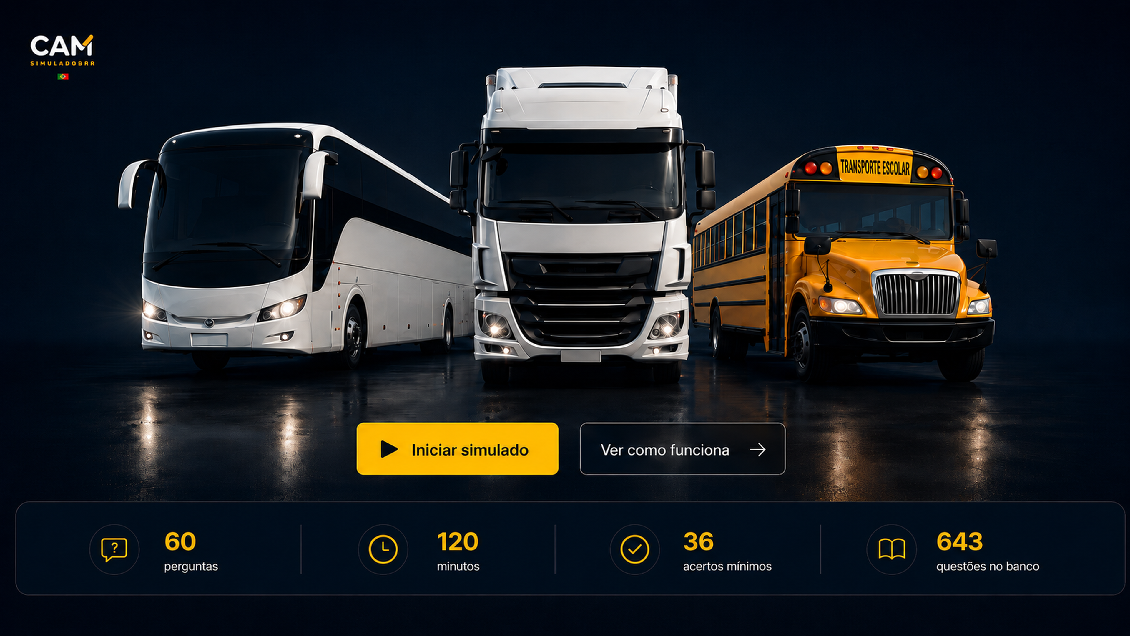 Simulador CAM com autocarro, camião e veículo escolar